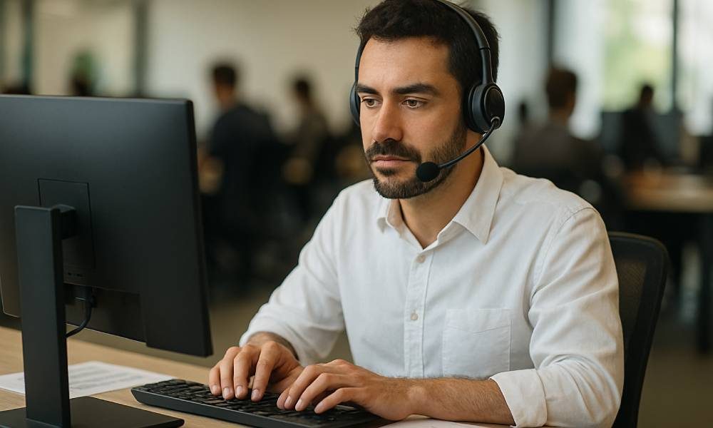 compte de traitement : un comptable qui traite sur son ordinateur les encaissements clients